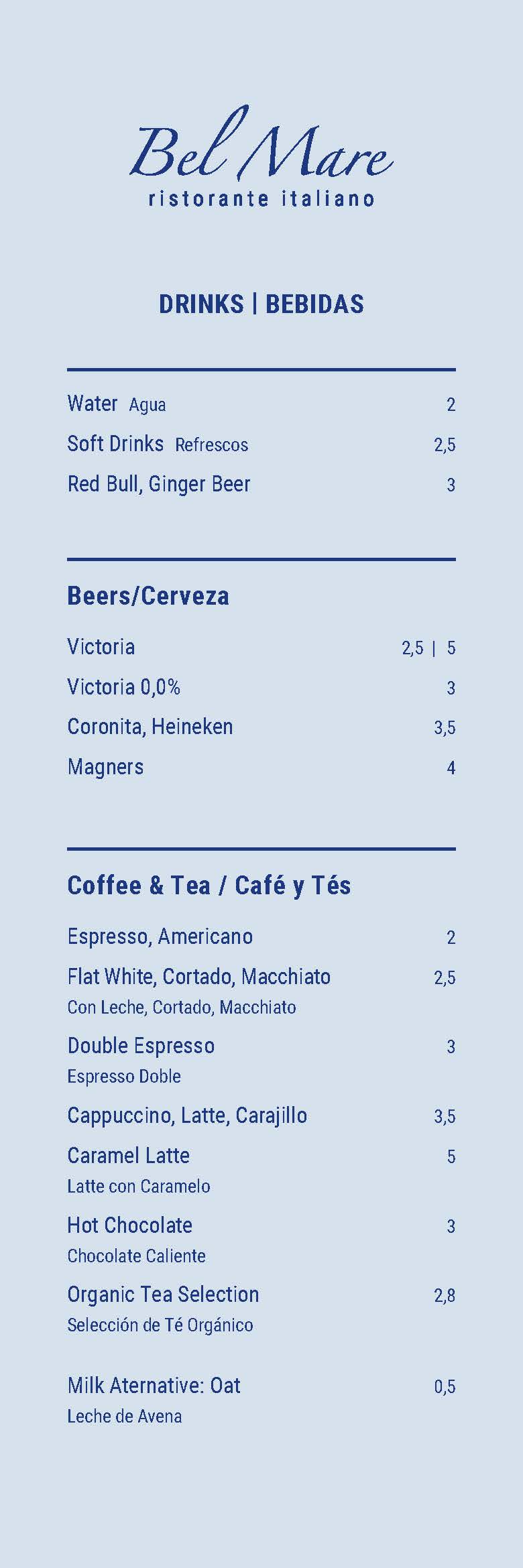 San Pedro, Marbella Italian Restaurant Wine List